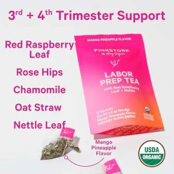 Pink Stork Organic Labor Prep Tea - Red Raspberry Leaf & Moringa - 30 Cups