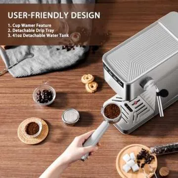 Espresso Machine with Milk Frother, Stainless Steel Espresso Maker, Cappuccino Latte Machine with 41oz Removable Water Tank, Cup Warmer, Easy to Clean Coffee Machine for Home Apartment