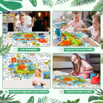 DDMY Dinosaur Tablecloth Giant Coloring Poster, 72 x 35.5 Inch Drawing Paper for Kids Coloring Table...