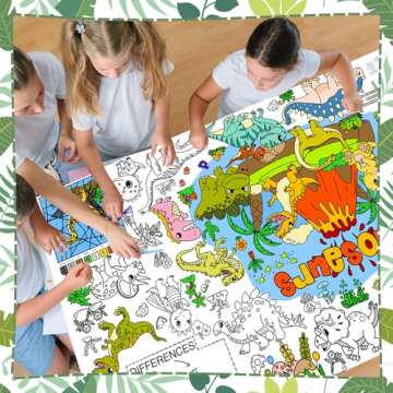 DDMY Dinosaur Tablecloth Giant Coloring Poster, 72 x 35.5 Inch Drawing Paper for Kids Coloring Tablecloth for Classroom Wall/Kids Party/School Events Decoration DIY Table Cover Poster for Kids