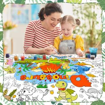 DDMY Dinosaur Tablecloth Giant Coloring Poster, 72 x 35.5 Inch Drawing Paper for Kids Coloring Tablecloth for Classroom Wall/Kids Party/School Events Decoration DIY Table Cover Poster for Kids