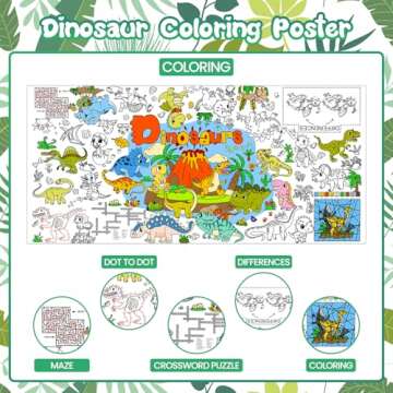 DDMY Dinosaur Tablecloth Giant Coloring Poster, 72 x 35.5 Inch Drawing Paper for Kids Coloring Tablecloth for Classroom Wall/Kids Party/School Events Decoration DIY Table Cover Poster for Kids