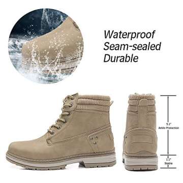 Athlefit Women's Work Waterproof Hiking Combat Boots Lace up Low Heel Booties Ankle Boots size 9 KHAKI