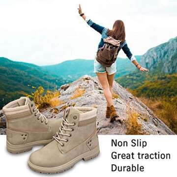 Athlefit Women's Work Waterproof Hiking Combat Boots Lace up Low Heel Booties Ankle Boots size 9 KHAKI