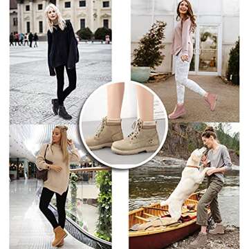 Athlefit Women's Work Waterproof Hiking Combat Boots Lace up Low Heel Booties Ankle Boots size 9 KHAKI