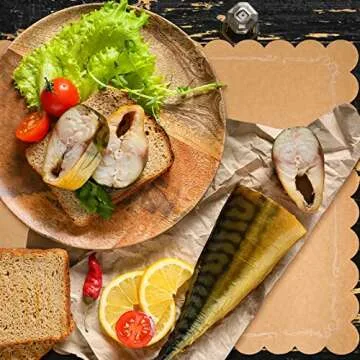 100 Pcs Disposable Brown Kraft Paper Place Mats Paper Placemat Disposable Rectangle Rustic Craft Printed Scalloped Place Mat Kraft Brown Placemat for Wedding Anniversary Party Kitchen (13 x 19 Inch)