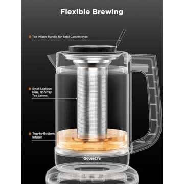 GoveeLife Smart Electric Kettle with Tea Infuser for Loose Leaf Tea, 1.7 L Electric Tea Kettle with Brewing Program, Variable Temperature Control, 2 H Keep Warm & Auto Shut off, BPA Free, Sliver