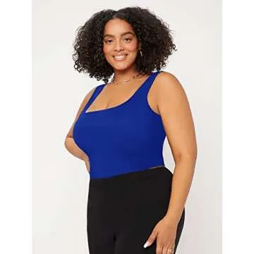 SOLY HUX Women's Plus Size Square Neck Sleeveless Crop Tank Top Casual Basic Tops Plain Royal Blue 5XL