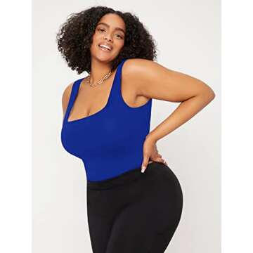 SOLY HUX Women's Plus Size Square Neck Sleeveless Crop Tank Top Casual Basic Tops Plain Royal Blue 5XL