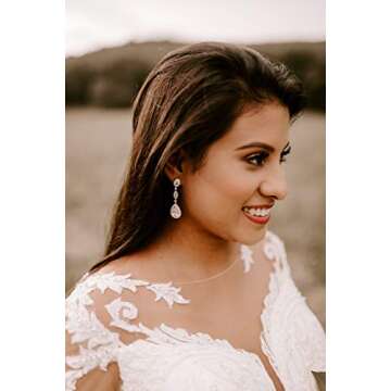 SWEETV Teardrop Bridal Earrings - Elegant Cubic Zirconia Jewelry