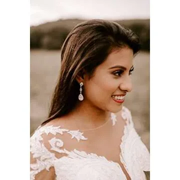 SWEETV Teardrop Bridal Earrings - Elegant Cubic Zirconia Jewelry