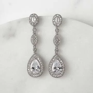 SWEETV Teardrop Bridal Earrings - Elegant Cubic Zirconia Jewelry