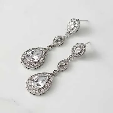 SWEETV Teardrop Bridal Earrings - Elegant Cubic Zirconia Jewelry