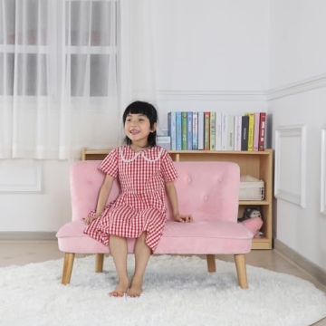 Yoonnie Room 2-Seat Pink Kid Sofa Couch for Ages 3-6