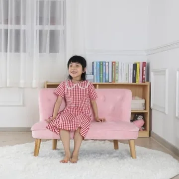 Yoonnie Room 2-Seat Pink Kid Sofa Couch for Ages 3-6
