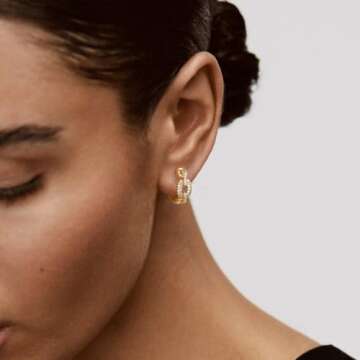 Gold Huggie Hoop Earrings 14k Gold Plated Wide Twisted Hoops Gold Circle Earrings with CZs Hypoaller...