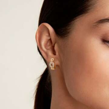 Gold Huggie Hoop Earrings 14k Gold Plated Wide Twisted Hoops Gold Circle Earrings with CZs Hypoallergenic Jewelry Gifts for Women, Hoop 1