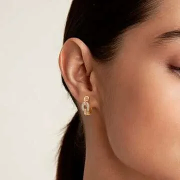 Gold Huggie Hoop Earrings 14k Gold Plated Wide Twisted Hoops Gold Circle Earrings with CZs Hypoallergenic Jewelry Gifts for Women, Hoop 1