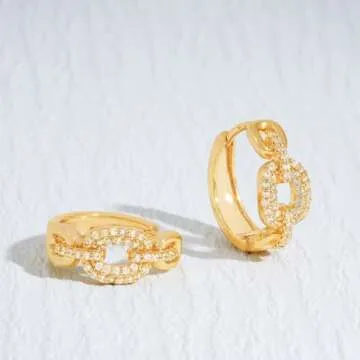 Gold Huggie Hoop Earrings 14k Gold Plated Wide Twisted Hoops Gold Circle Earrings with CZs Hypoallergenic Jewelry Gifts for Women, Hoop 1