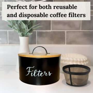 Black Coffee Filter Holder - Metal & Bamboo Coffee Filter Container - Coffee Filter Organizer -Coffee Filter Holder Storage & Coffee Bar Decor - Coffee Filter Container Black Coffee Filter Holder