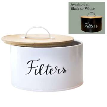 Black Coffee Filter Holder - Metal & Bamboo Coffee Filter Container - Coffee Filter Organizer -Coffee Filter Holder Storage & Coffee Bar Decor - Coffee Filter Container Black Coffee Filter Holder