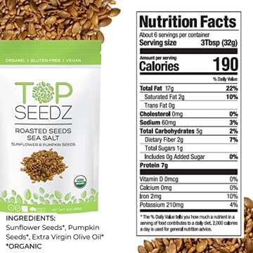 Top Seedz Certified Organic Gluten Free Vegan Sea Salt Roasted Seeds | 2-Pack | 6 Ounces | Made of Shelled Sunflower Seeds, Pumpkin Seeds, Sea Salt, and Extra Virgin Olive Oil