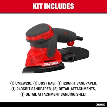 CRAFTSMAN Detail Sander, Corded Mouse Sander for Woodworking, Includes 2 Attachments, Sandpaper Sheets and Dust Bag (CMEW210)
