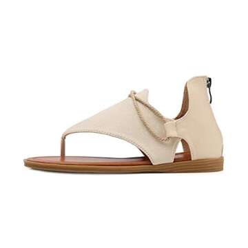 Tilocow Posh Gladiator Sandals For Women Comfort Beige Flat Sandals Summer Shoes Vintage Flip Flops