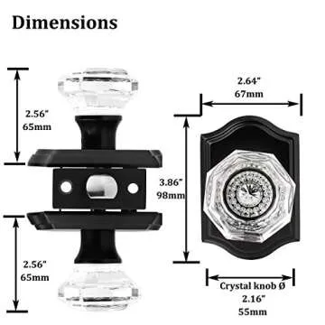 5 Pack Clear Crystal Door Knobs,Diamond Glass Passage Door Handles Locks for Closet Hallway,Keyless Interior Door Knob with Matte Black Rosette