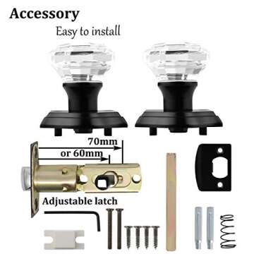 5 Pack Clear Crystal Door Knobs,Diamond Glass Passage Door Handles Locks for Closet Hallway,Keyless Interior Door Knob with Matte Black Rosette