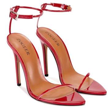 ZOGEER Women's Stiletto High Heeled Sandals 4.7 inch Sexy Strappy Open Toe Black Red Heels Wedding Party Evening Prom Dance Dressy Shoes