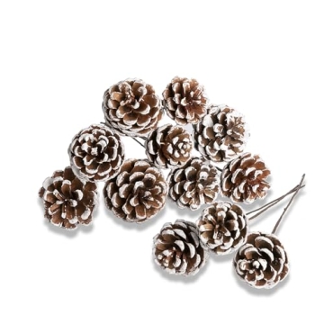 Lescli 24 Pack Natural Snow Pine Cone Picks Bendable Floral Picks for Christmas Tree Decoration, Fro...