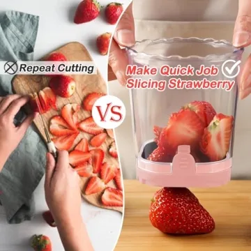Fruit Slicer Cup | Strawberry Slicer | Banana Slicer | Grape Cutter | Egg Slicers | Detachable Fruit Cutter Slicer with Push Plate | Creative Strawberry Slicer Kitchen Gadget (Pink)