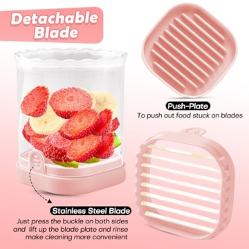 Fruit Slicer Cup | Strawberry Slicer | Banana Slicer | Grape Cutter | Egg Slicers | Detachable Fruit Cutter Slicer with Push Plate | Creative Strawberry Slicer Kitchen Gadget (Pink)
