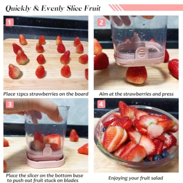 Fruit Slicer Cup | Strawberry Slicer | Banana Slicer | Grape Cutter | Egg Slicers | Detachable Fruit Cutter Slicer with Push Plate | Creative Strawberry Slicer Kitchen Gadget (Pink)