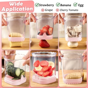 Fruit Slicer Cup | Strawberry Slicer | Banana Slicer | Grape Cutter | Egg Slicers | Detachable Fruit Cutter Slicer with Push Plate | Creative Strawberry Slicer Kitchen Gadget (Pink)