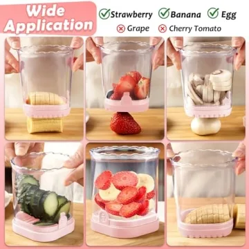 Fruit Slicer Cup | Strawberry Slicer | Banana Slicer | Grape Cutter | Egg Slicers | Detachable Fruit Cutter Slicer with Push Plate | Creative Strawberry Slicer Kitchen Gadget (Pink)