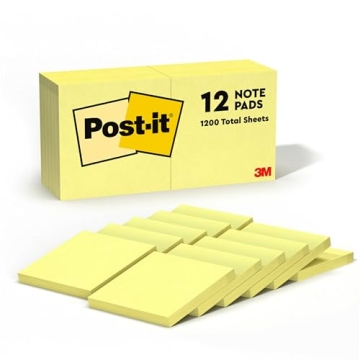 Post-it Notes Value Pack - Bright 3x3 Sticky Pads, 12 Pads, Ideal for Students and Teachers
