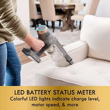 Kenmore DS4095 Brushless Cordless Stick Vacuum with EasyReach Wand, Lightweight Cleaner 2-Speed Power Control, LED Headlight, Converts to Handheld for Hardwood Floors, Carpet & Pet Hair,Gold