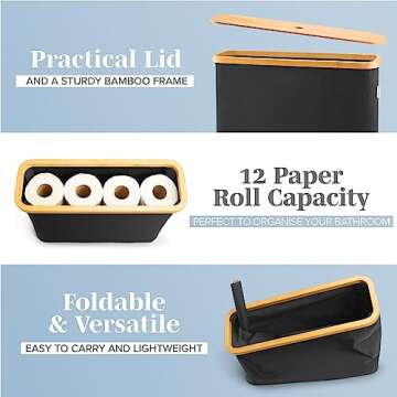 Lonbet - Toilet Paper Basket - Toilet Paper Storage - The Ultimate Bathroom Organizer - Bamboo Stora...