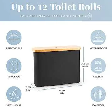 Lonbet - Toilet Paper Basket - Toilet Paper Storage - The Ultimate Bathroom Organizer - Bamboo Storage Basket, Toilet Paper Holder Basket, Bathroom Accessories Organizer (Black, 12 Rolls)