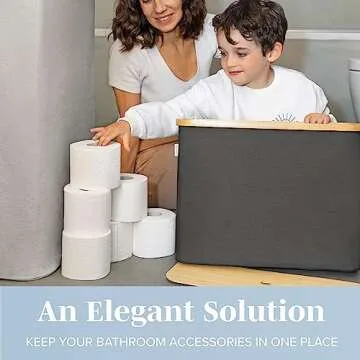 Lonbet - Toilet Paper Basket - Toilet Paper Storage - The Ultimate Bathroom Organizer - Bamboo Storage Basket, Toilet Paper Holder Basket, Bathroom Accessories Organizer (Black, 12 Rolls)