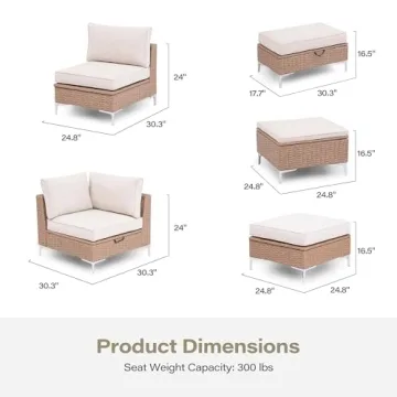 LAUSAINT HOME 7 Pieces Patio Furniture Set with Hidden Storage Compartment, Outdoor Natural Color Patio Conversation Set with Plush Oversized Cushions（Beige）