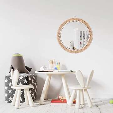 SWTHONY 15 Inch Boho Round Hanging Wall Mirror Decorative Rattan Circle Mirrors for Farmhouse, Living Room, Bedroom