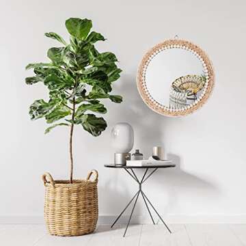SWTHONY 15 Inch Boho Round Hanging Wall Mirror Decorative Rattan Circle Mirrors for Farmhouse, Living Room, Bedroom