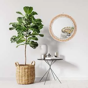 SWTHONY 15 Inch Boho Round Wall Mirror for Living Room
