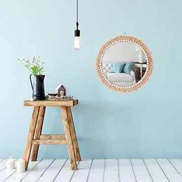 SWTHONY 15 Inch Boho Round Wall Mirror for Living Room