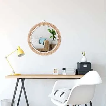 SWTHONY 15 Inch Boho Round Wall Mirror for Living Room