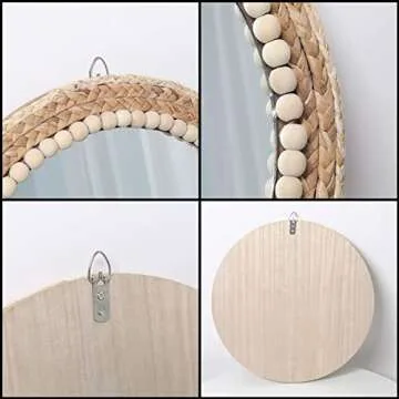 SWTHONY 15 Inch Boho Round Wall Mirror for Living Room