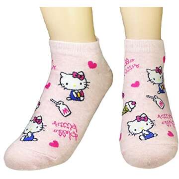 JJMax Women's Hello Kitty Cute Cotton Blend Ankle Socks Set, Milk Kitty, One Size